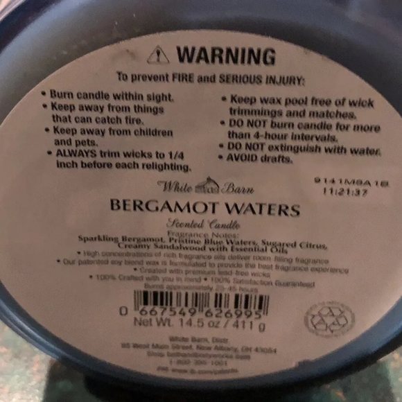 Bath & Body Works Accents Bath Body Works White Barn Bergamot